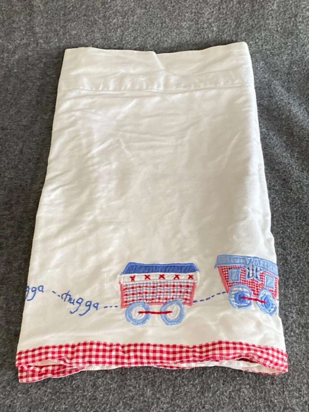Pottery Barn Train Chugga Dog Kid Quilted Valance Lined Cotton Red Gingham